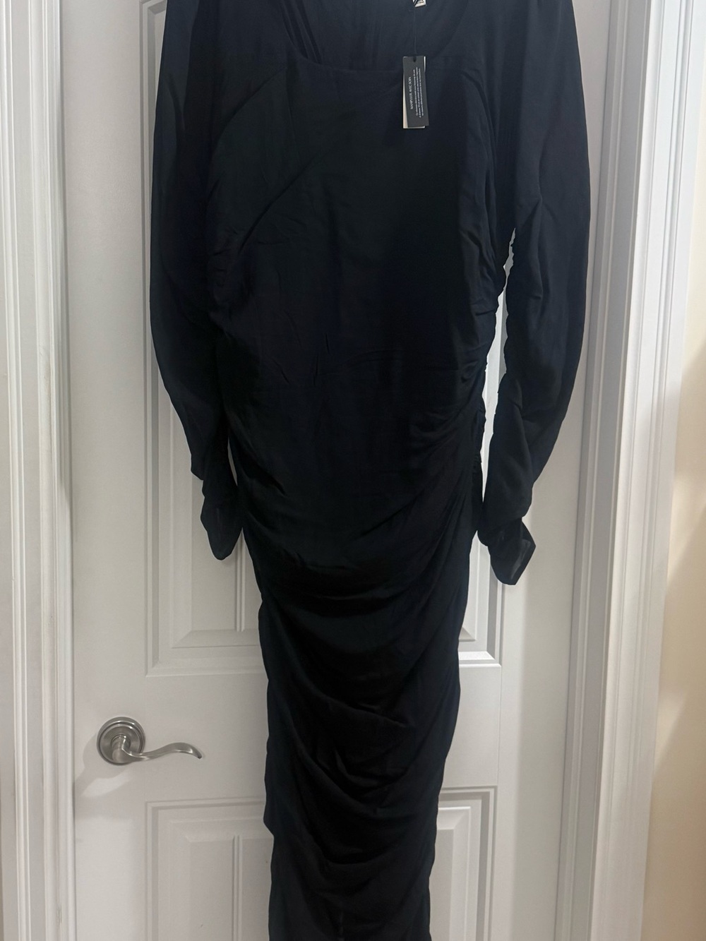 Banana Republic Black Ruched Long-Sleeve Midi Dress